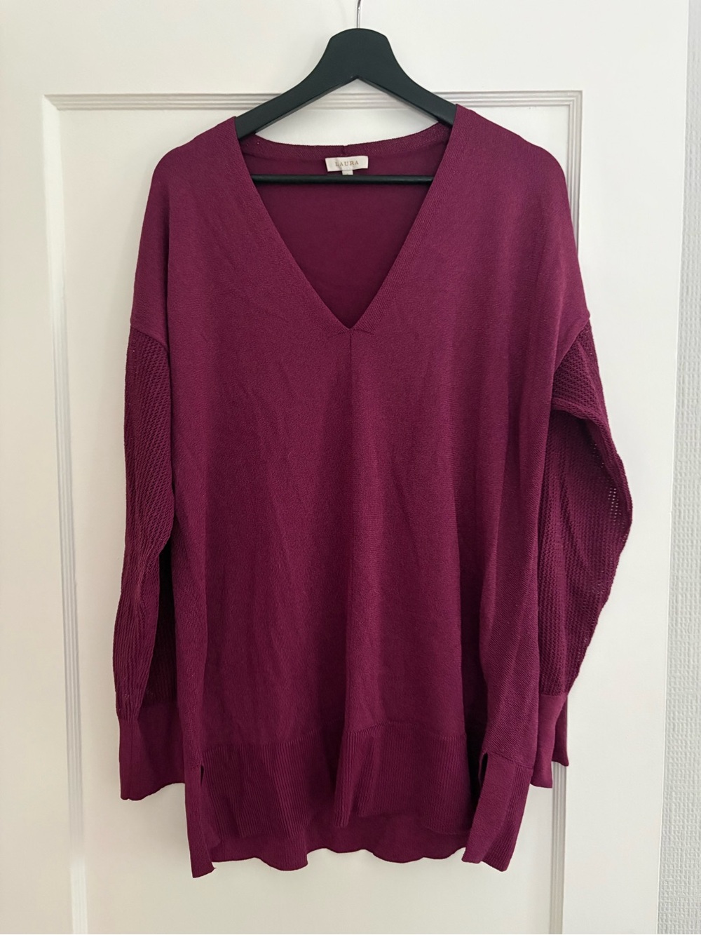 Oversized V-Neck Sweater in Deep Berry